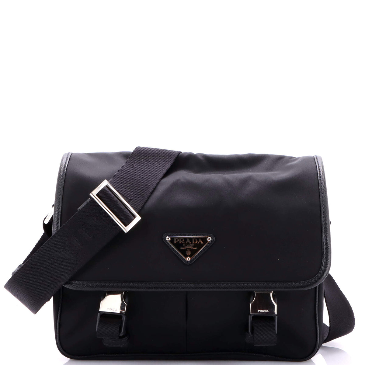 Prada PRADA Double Buckle Flap Messenger Bag Re-Nylon with Saffiano Medium