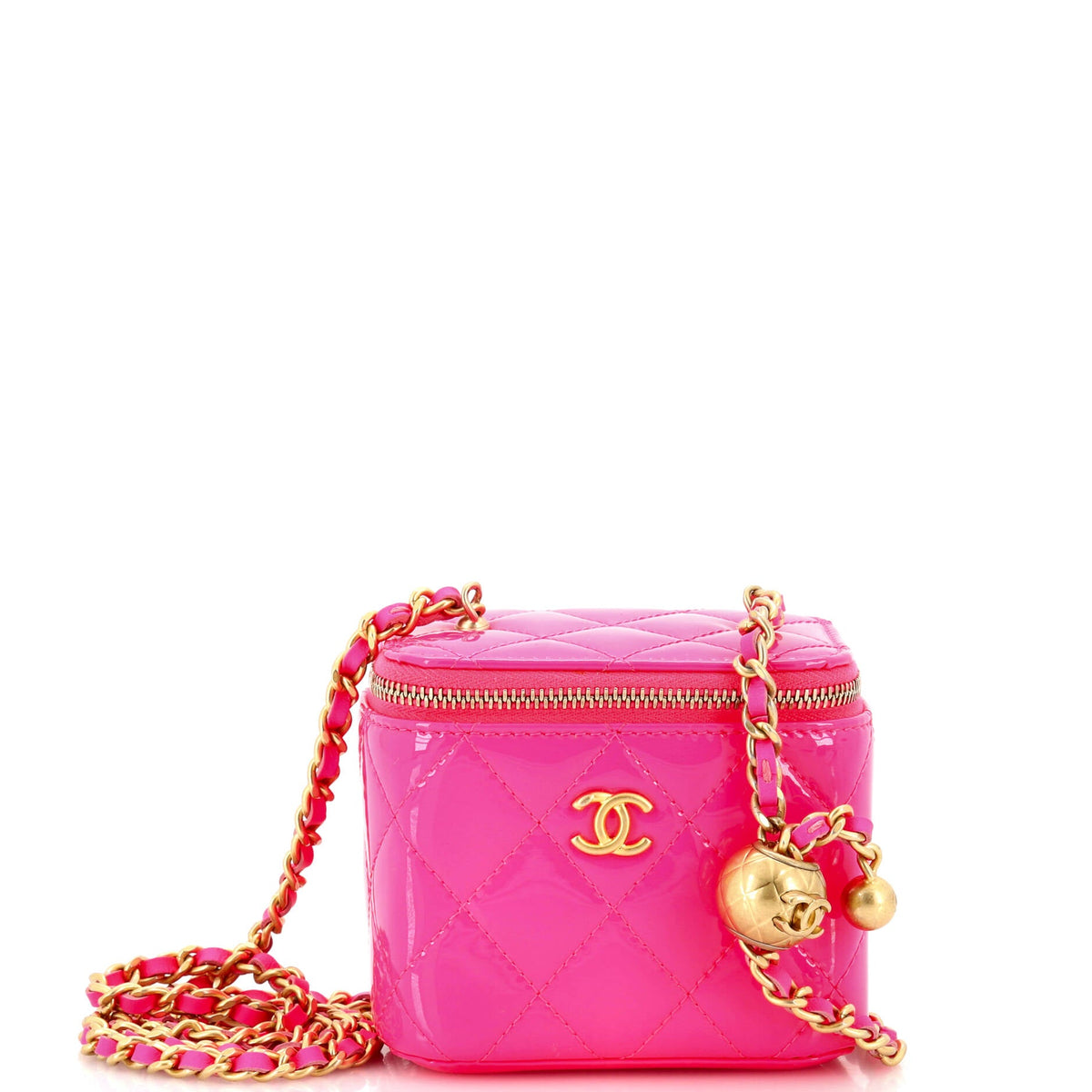 Chanel CHANEL Pearl Crush Vanity Case with Chain Quilted Patent Mini