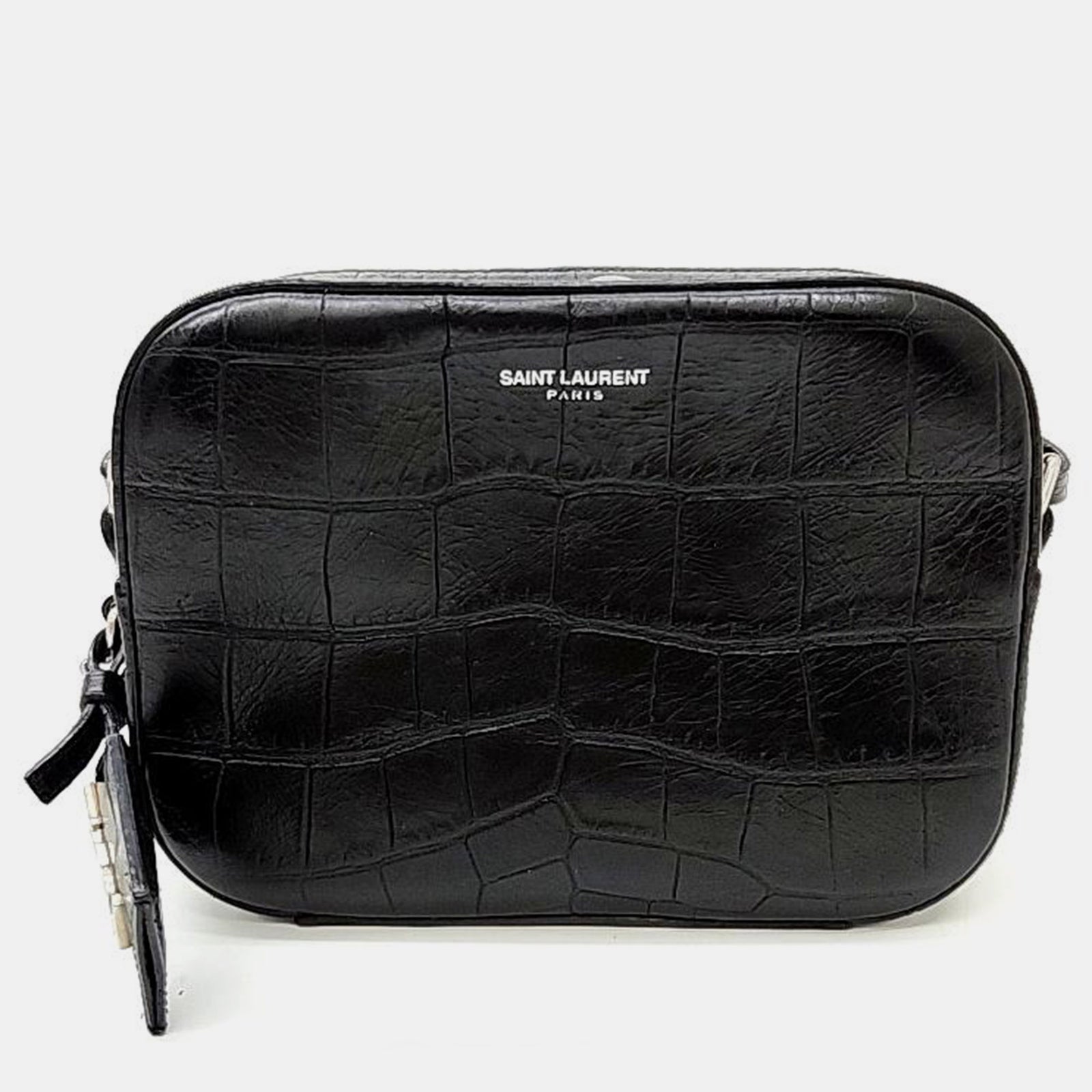 Saint Laurent Paris Saint Laurent Black Crocodile Embossed Leather Camera Bag