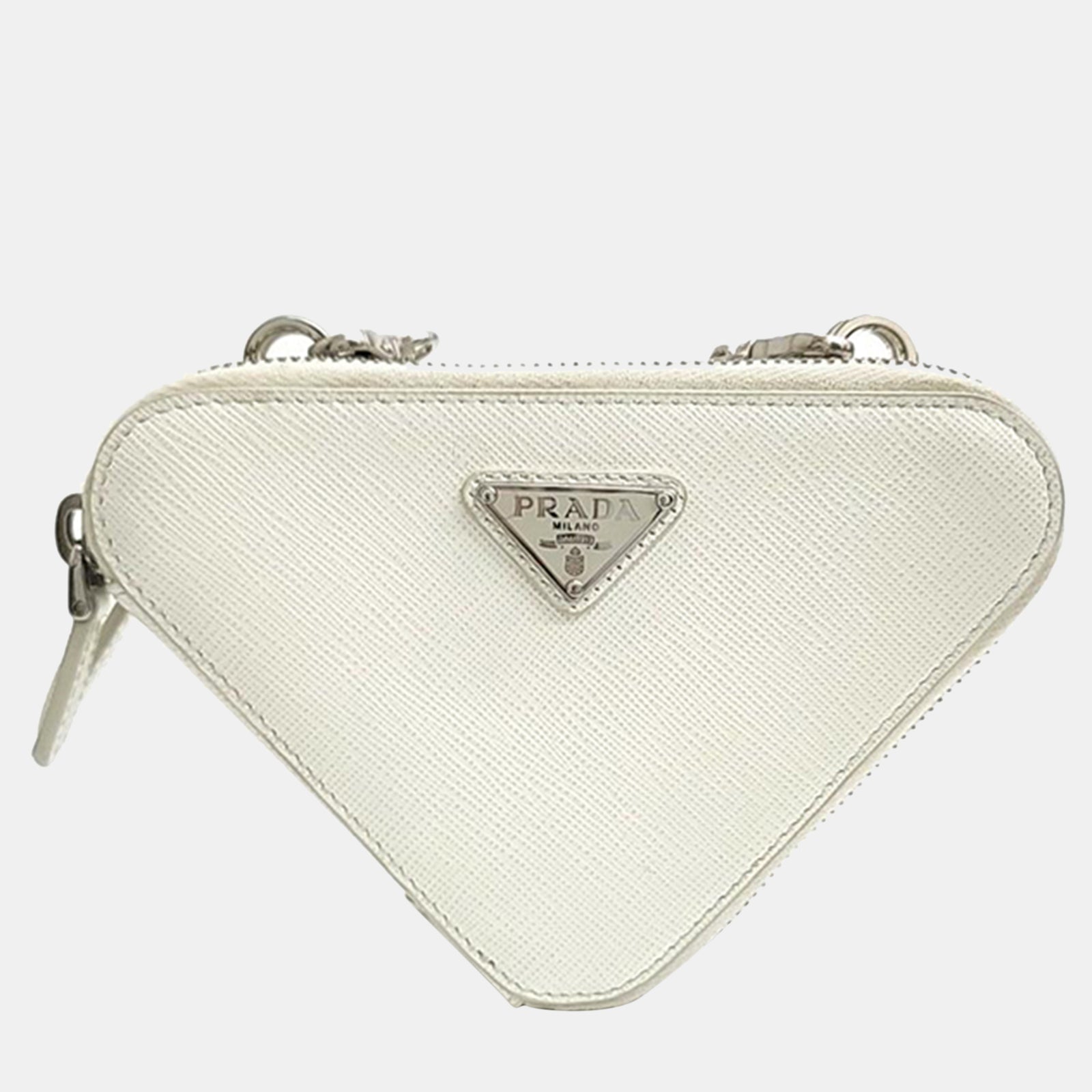 Prada White Saffiano Leather Mini Triangle crossbody Bag