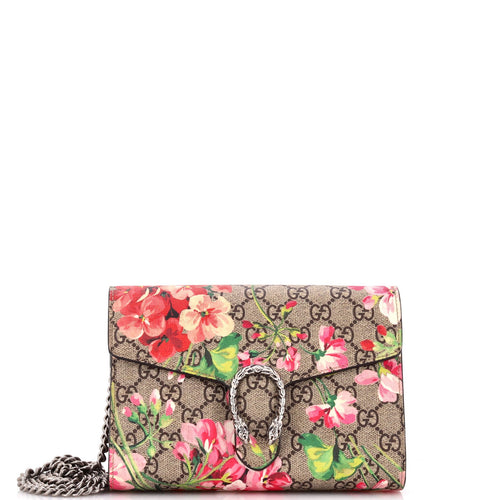 GUCCI Dionysus Chain Wallet Blooms Print GG Coated Canvas Small
