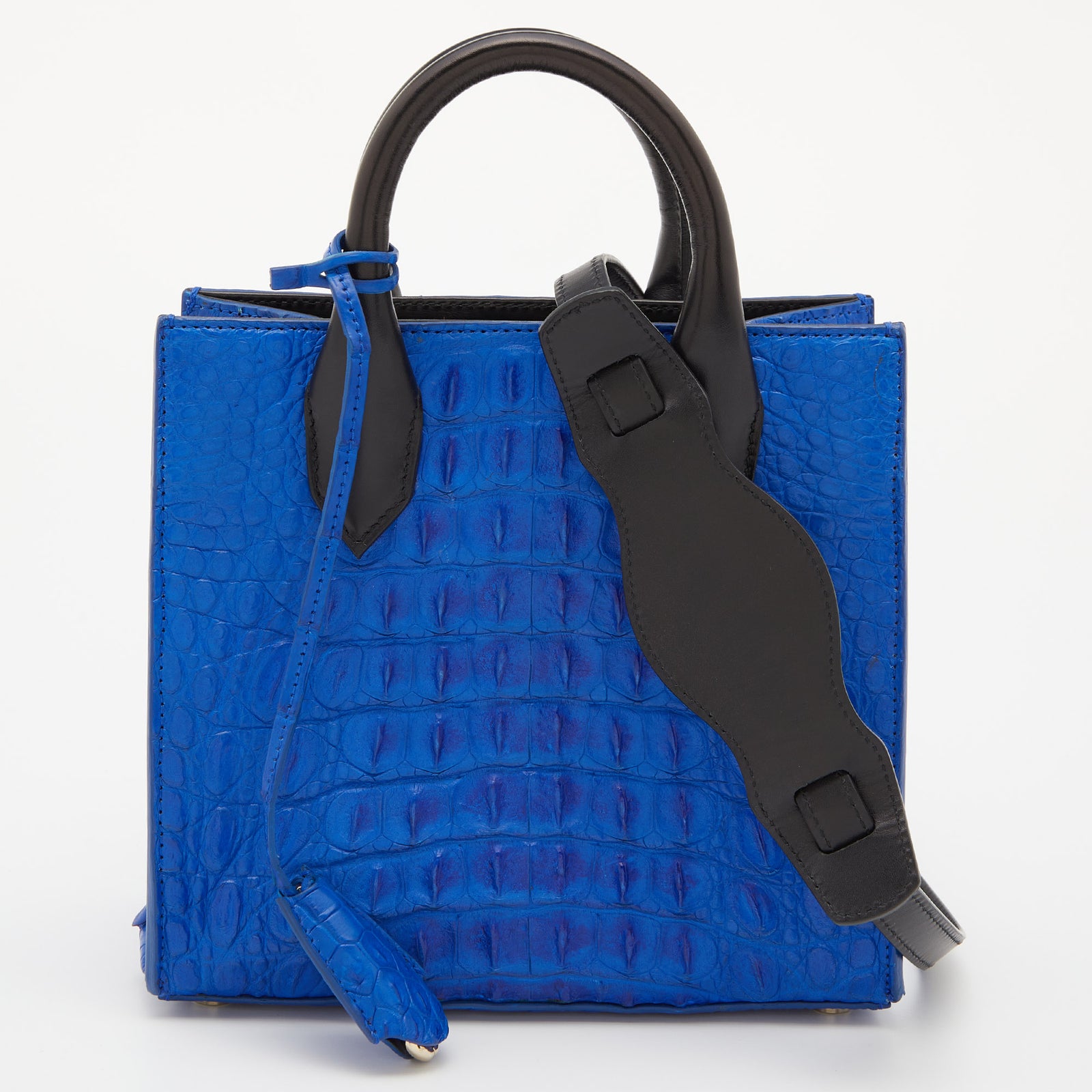 Balenciaga Blue/Black Leather and Crocodile Mini Padlock All Afternoon Tote