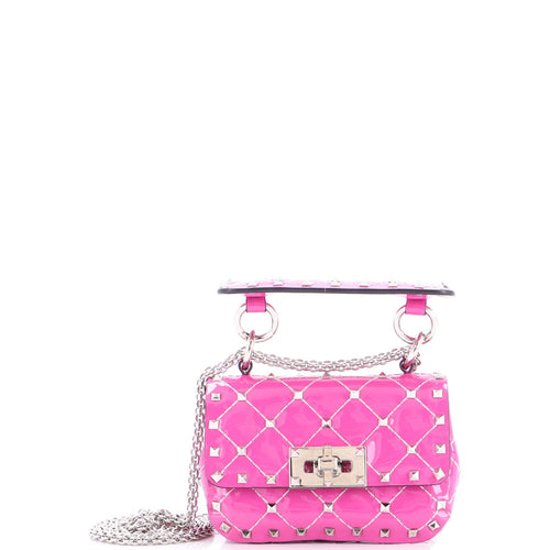 VALENTINO GARAVANI Rockstud Spike Flap Bag Quilted Patent Micro