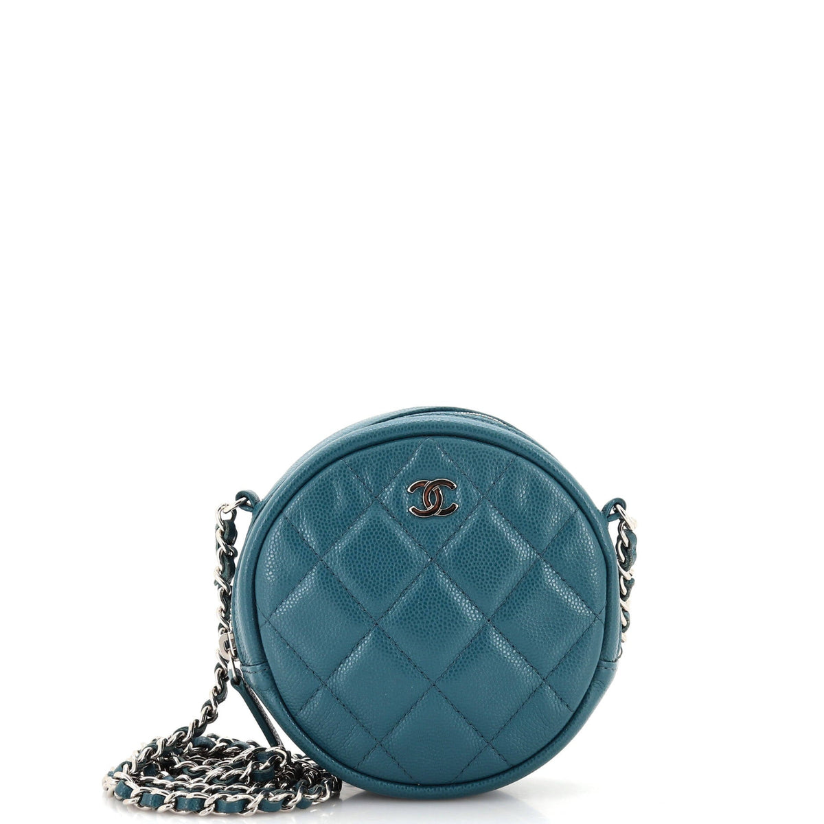 Chanel CHANEL Round Clutch with Chain Quilted Caviar Mini