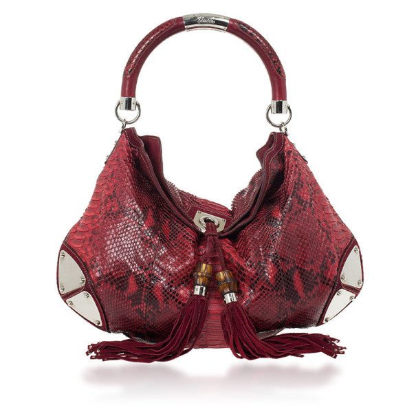 Gucci Grand sac à main Babouska Indy en python rouge doré