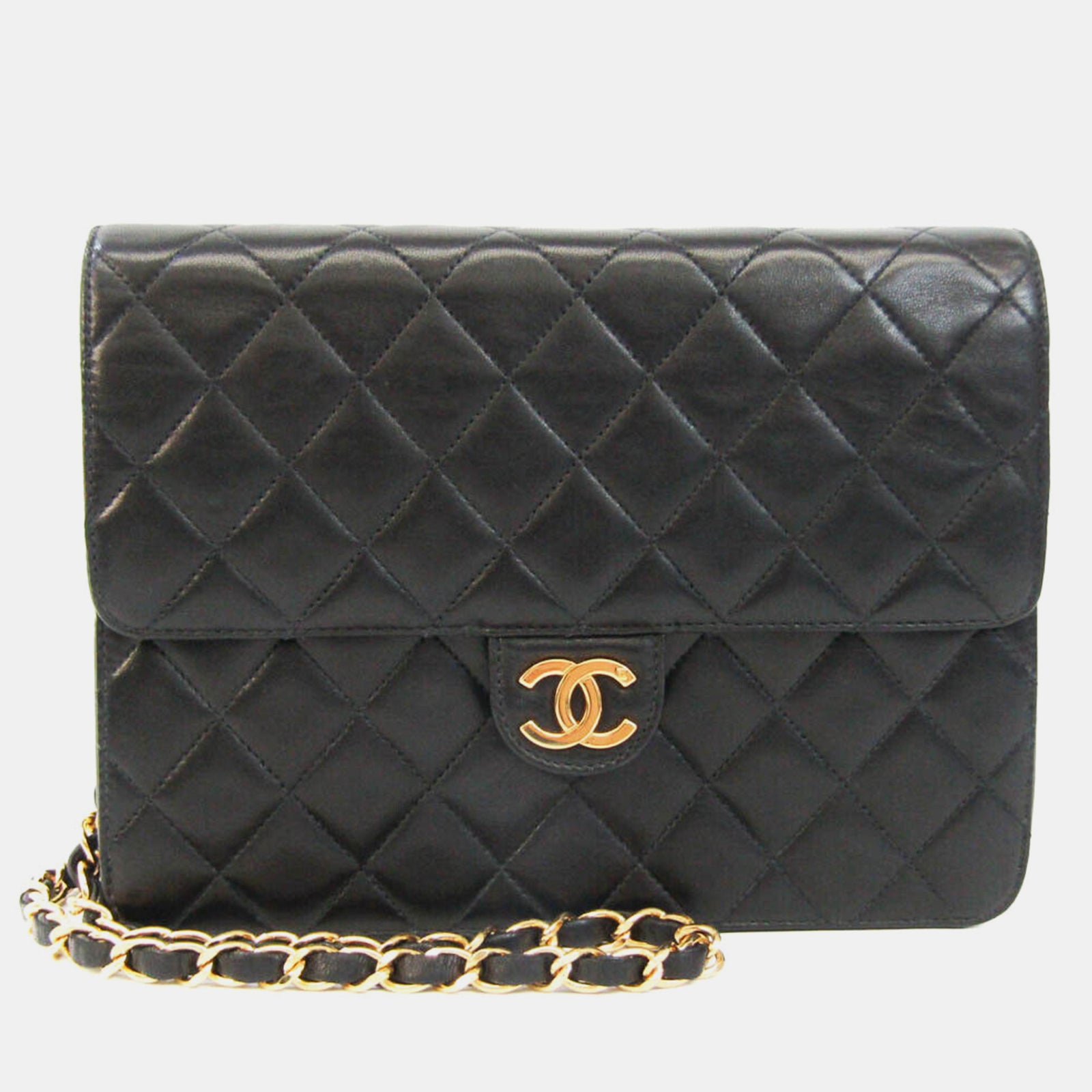 Chanel Mini sac carré à rabat en cuir matelassé noir