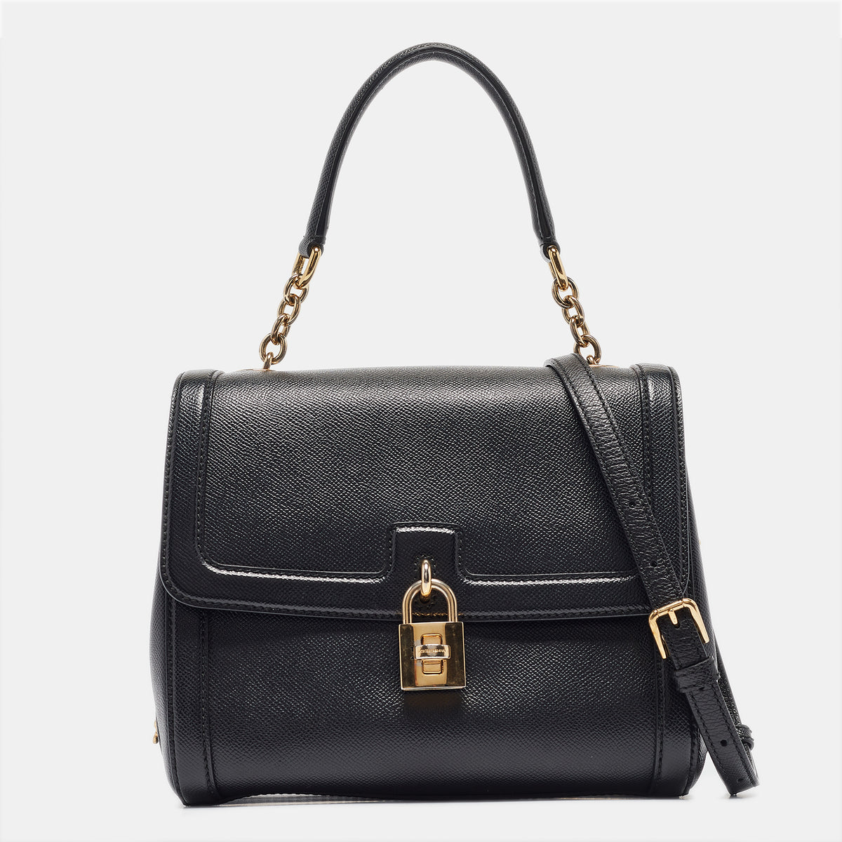 Dolce & Gabbana Black Leather Padlock Top Handle Bag