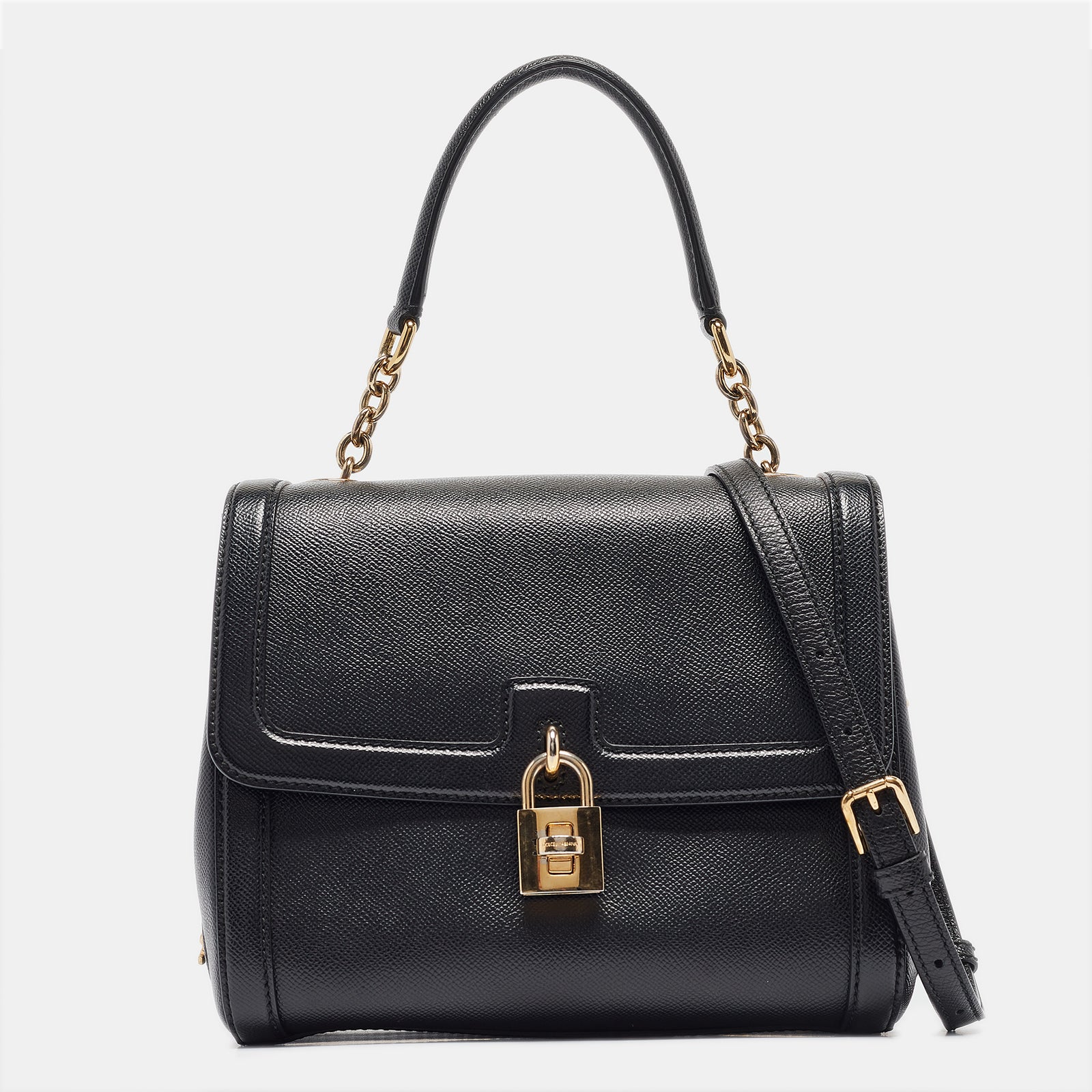 Dolce & Gabbana Sac à poignée supérieure en cuir noir avec cadenas