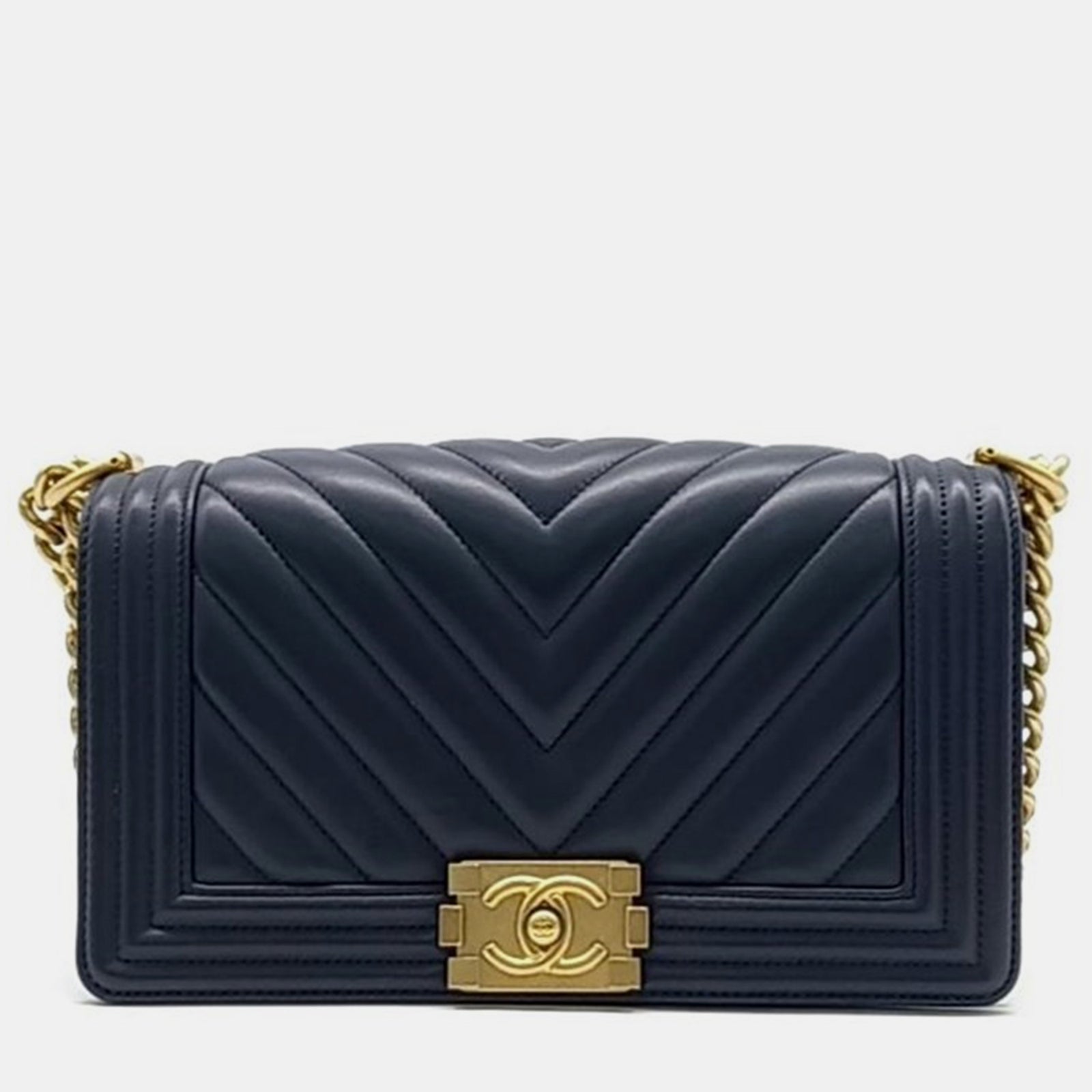 Chanel Mittelgroße Boy-Tasche aus Lammleder mit Chevron-Muster