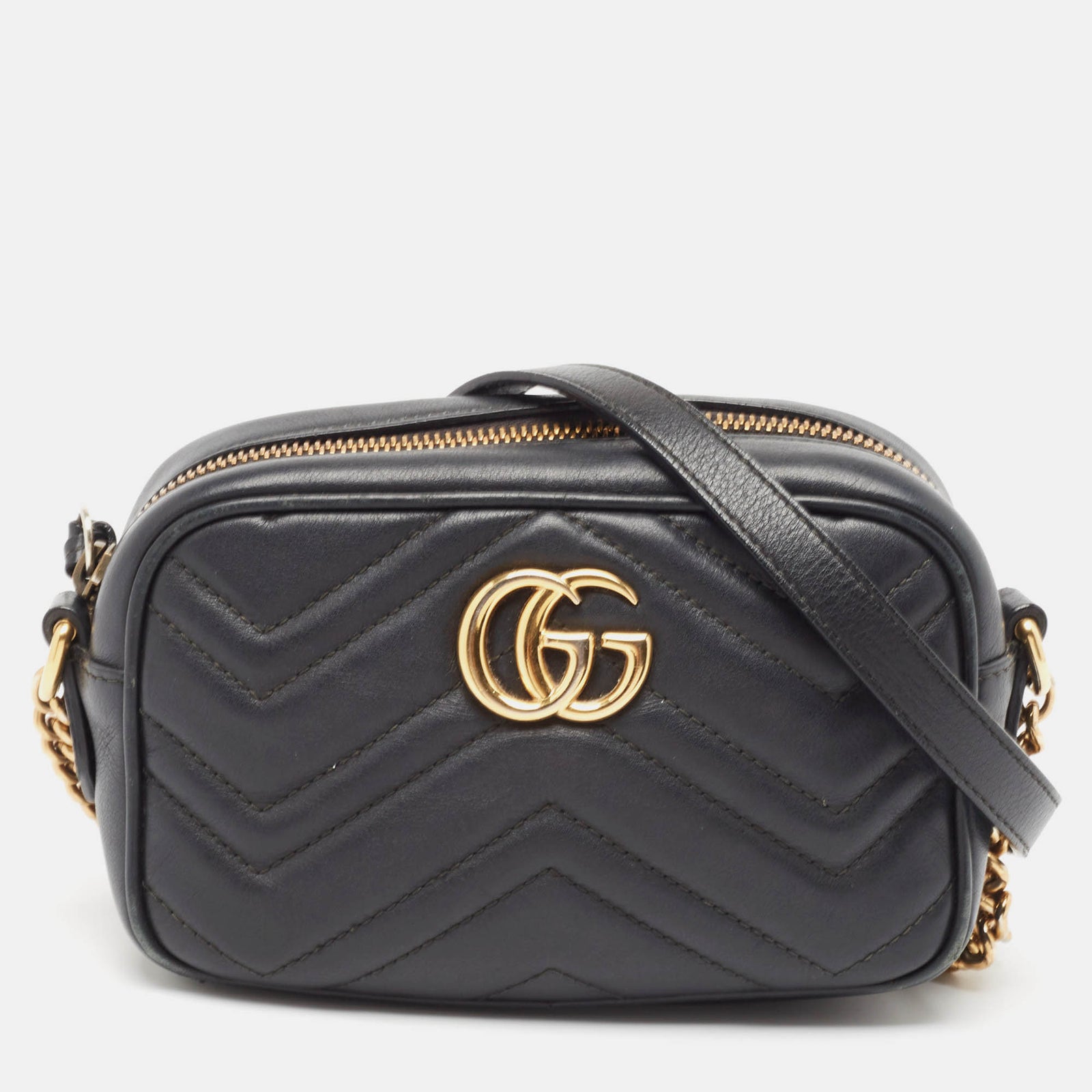 Gucci Schwarze Mini GG Marmont Umhängetasche aus Matelassé-Leder