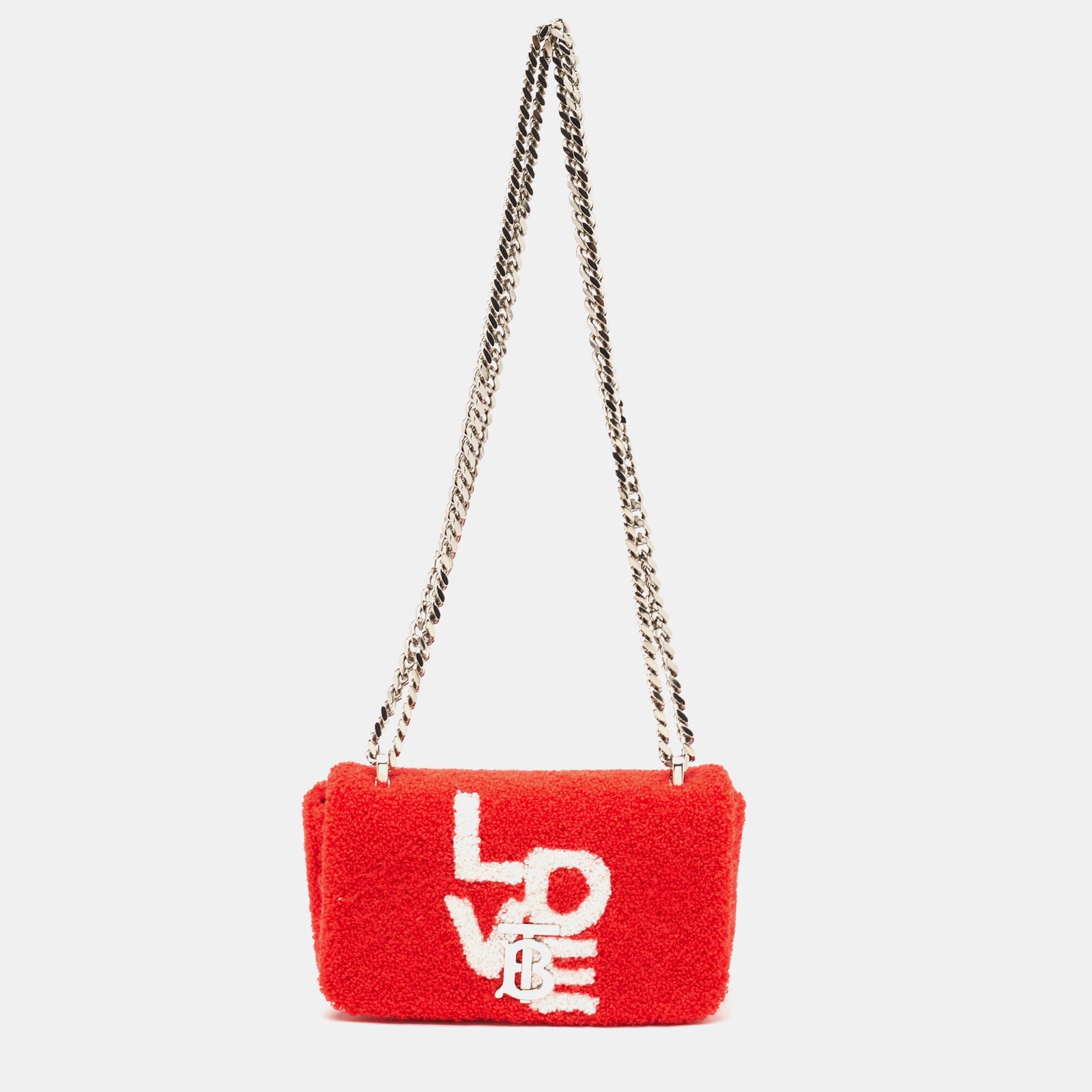 Burberry Red Terry Fabric Mini Love Lola Shoulder Bag