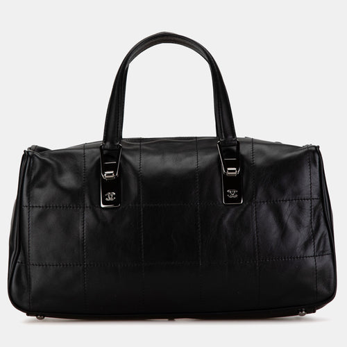 Black Lambskin Leather Square Stitch Handbag