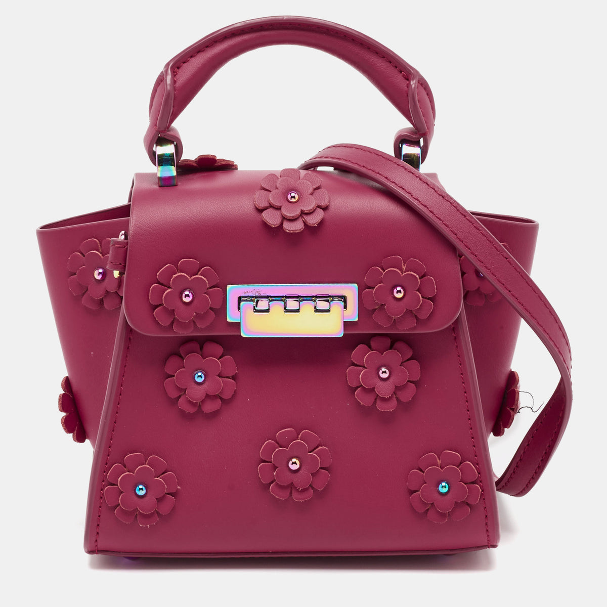 Zac Posen Magenta Leather Mini Eartha Iconic Top Handle Bag