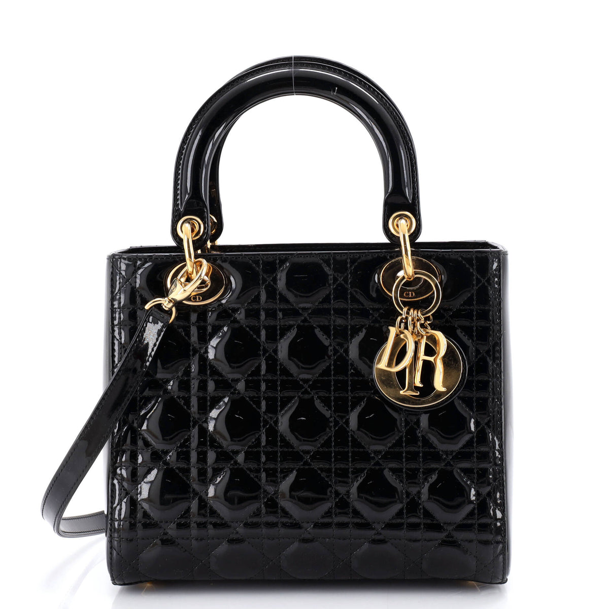 Christian Dior Lady Dior Bag Cannage Quilt Patent Medium