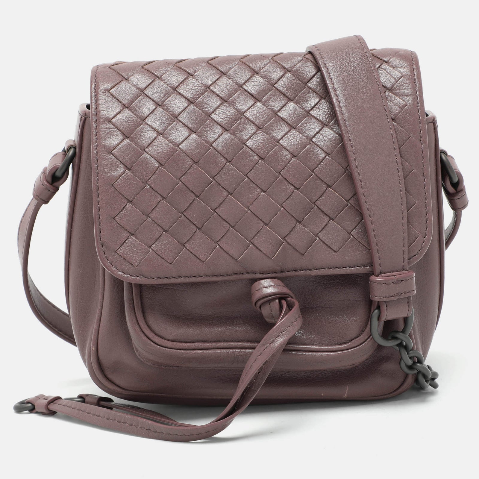 Bottega Veneta Mauve Beige Intrecciato Leather Flap Shoulder Bag