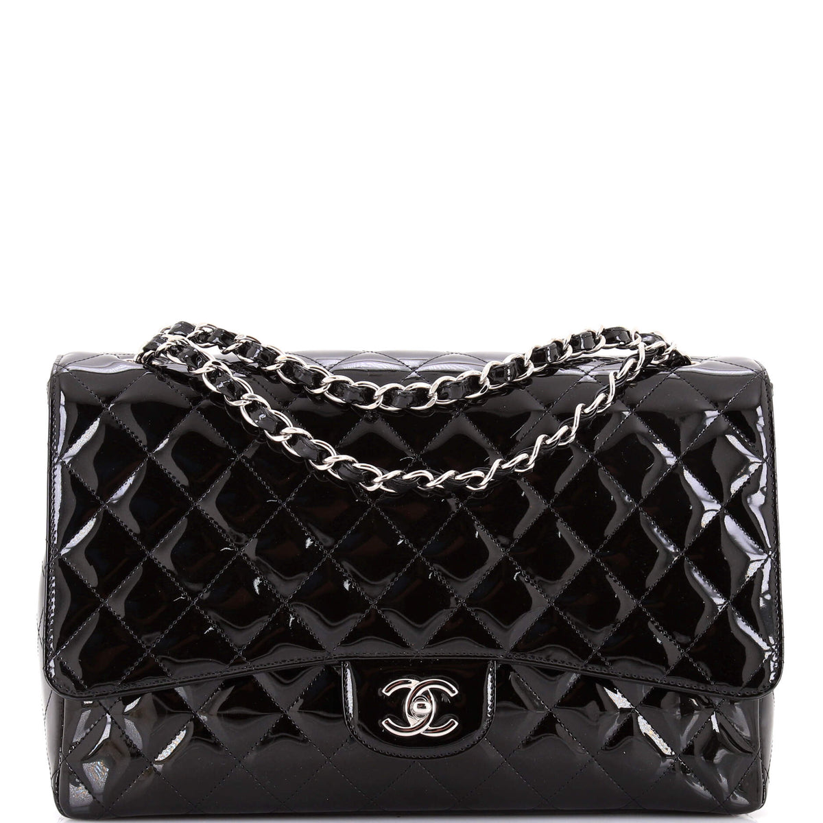 Chanel CHANEL Vintage Classic Single Flap Bag Quilted Patent Maxi