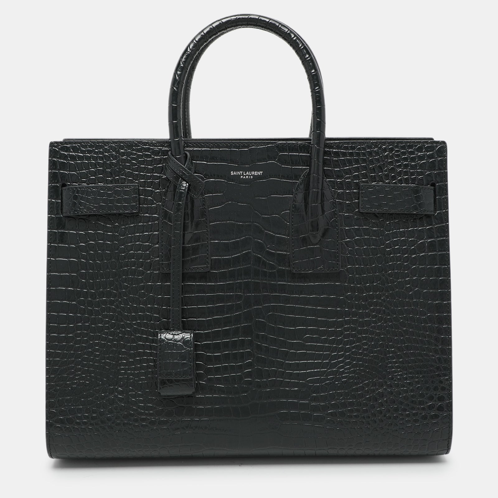 Saint Laurent Paris Saint Laurent Dark Green Croc Embossed Leather Small Classic Sac De Jour Tote