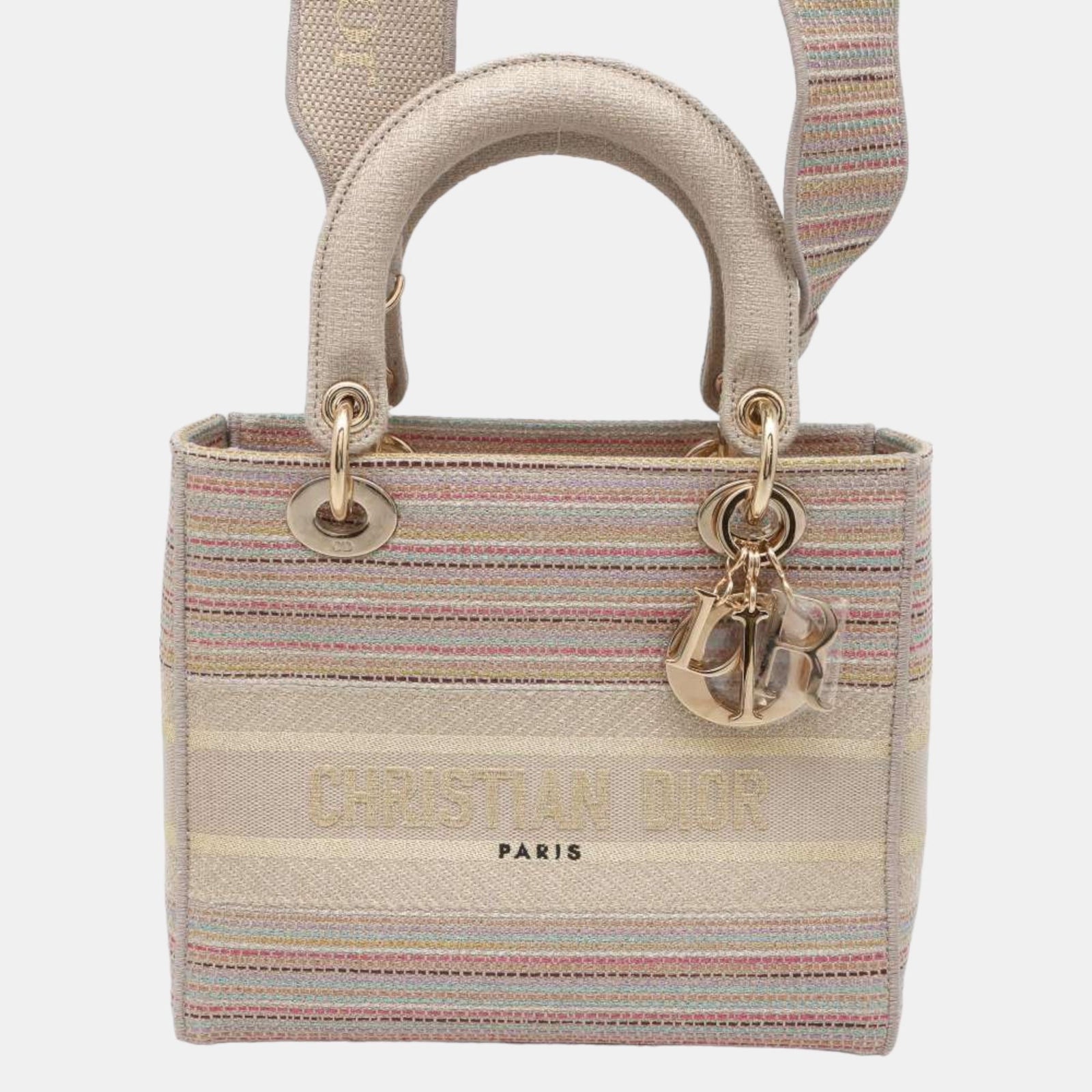 Dior Mittlere Lady D-Lite-Tasche aus Canvas in Beige/Mehrfarbig