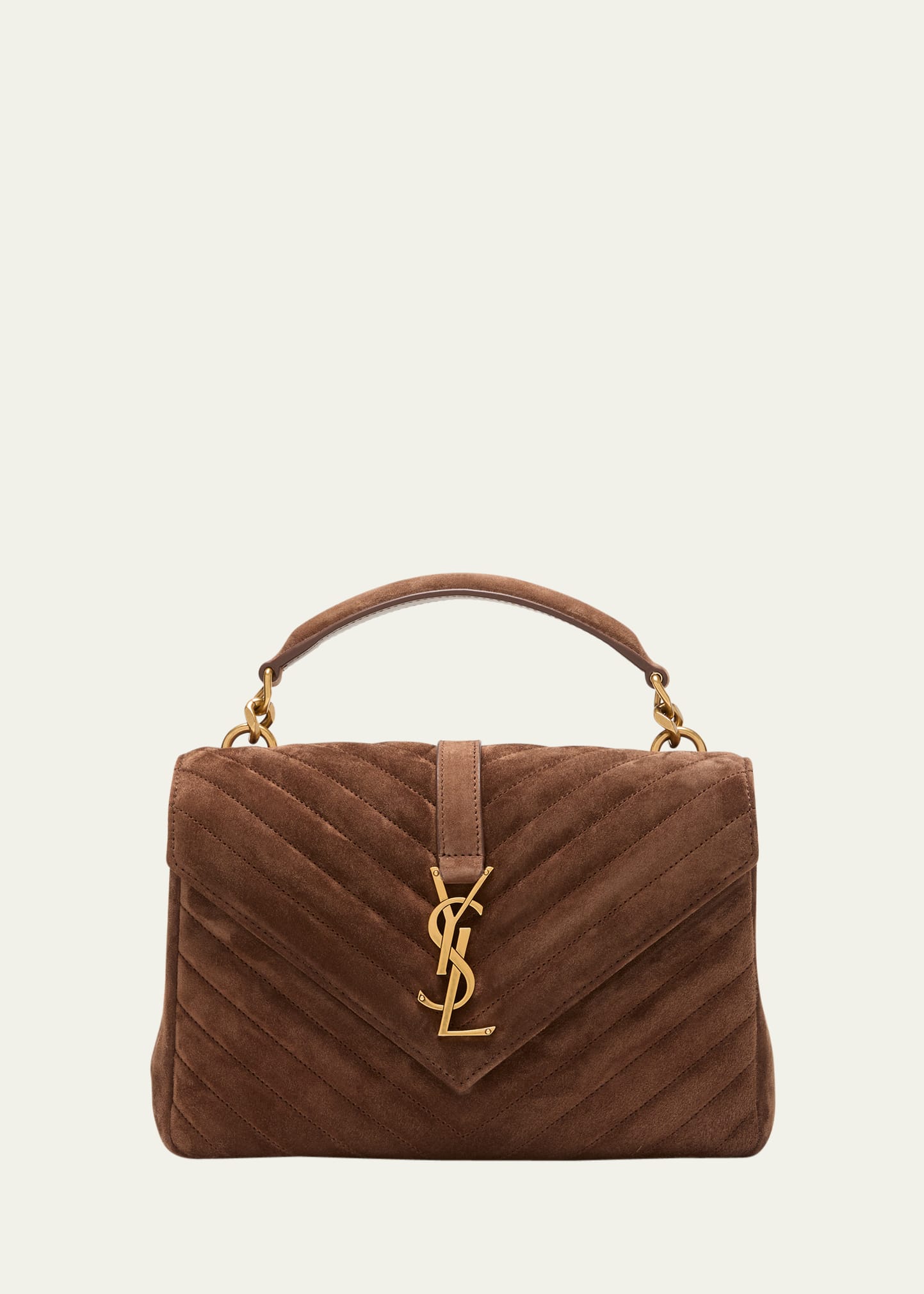 Saint Laurent College Medium Flap YSL Shoulder Bag in Quilted Suede