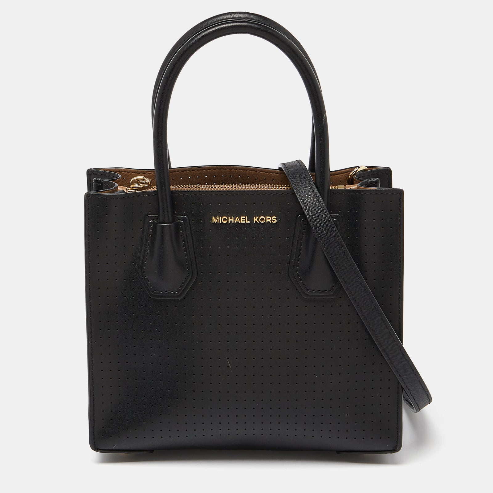 Michael Kors Black Perforated Leather Mercer Tote