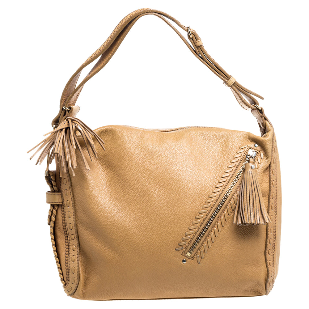 Jimmy Choo Beige Leather Lily Tassel Hobo