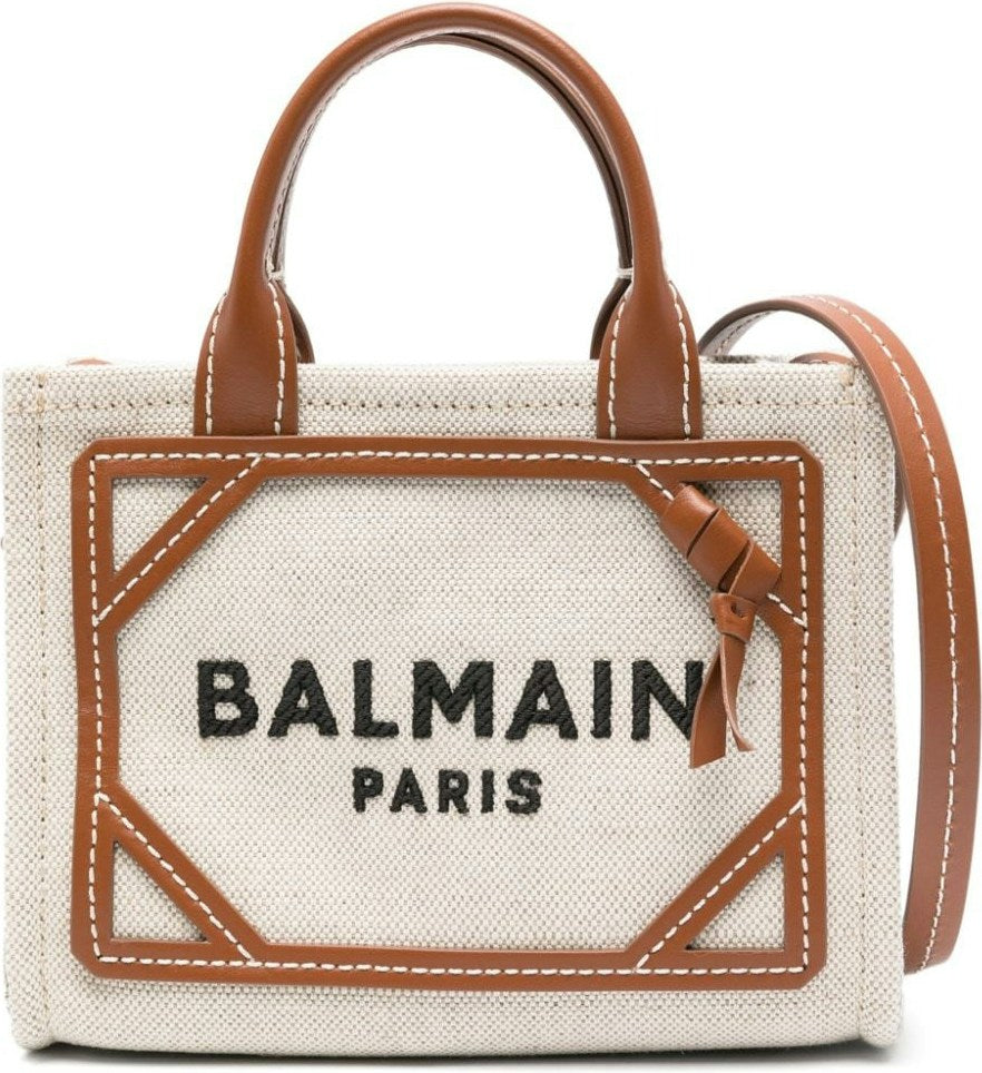 Balmain Women's Leather Logo Print Bag in Beige | Size UNI | CN1FD808TDCSGEM
