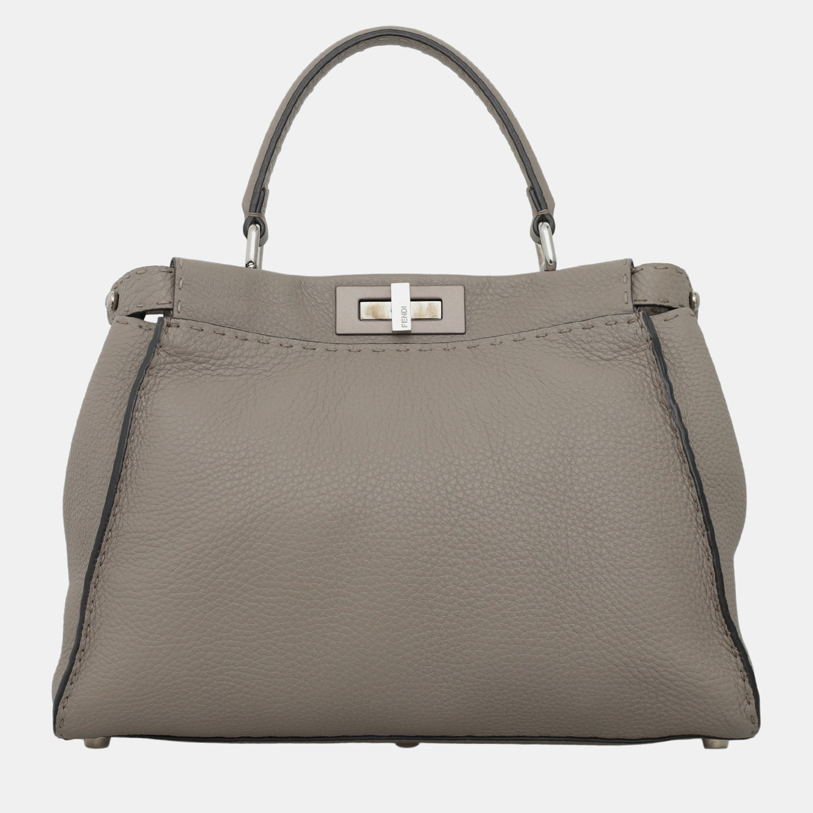 Fendi Grey Selleria Leather Peekaboo Top Handle Bag