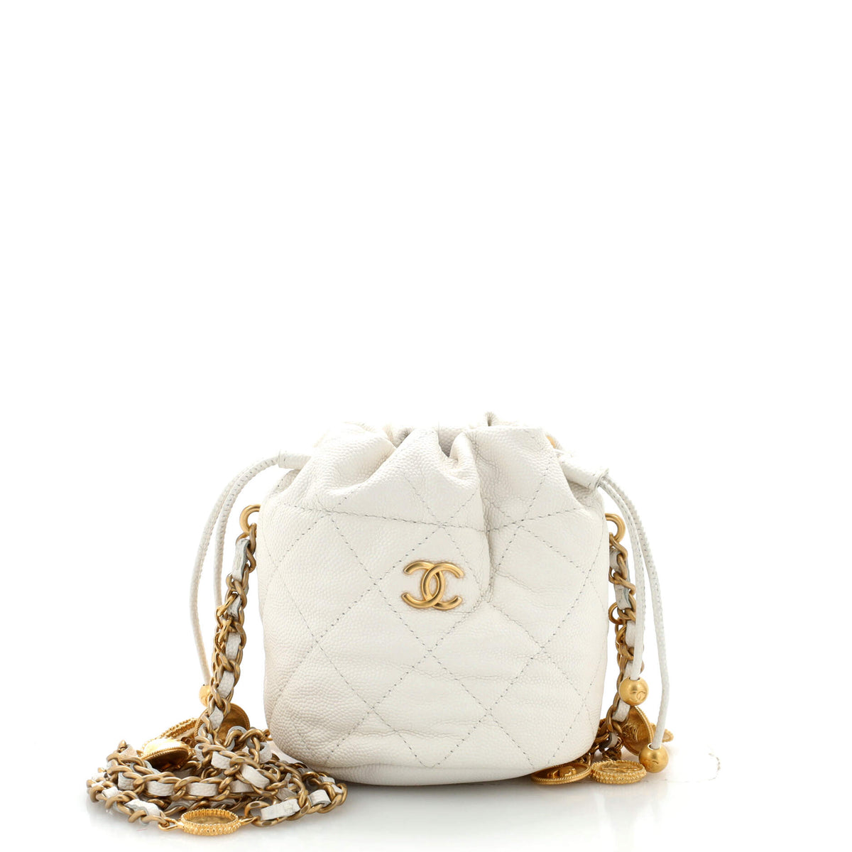 Chanel CHANEL Medallion Charms Drawstring Bucket Bag Quilted Caviar Mini