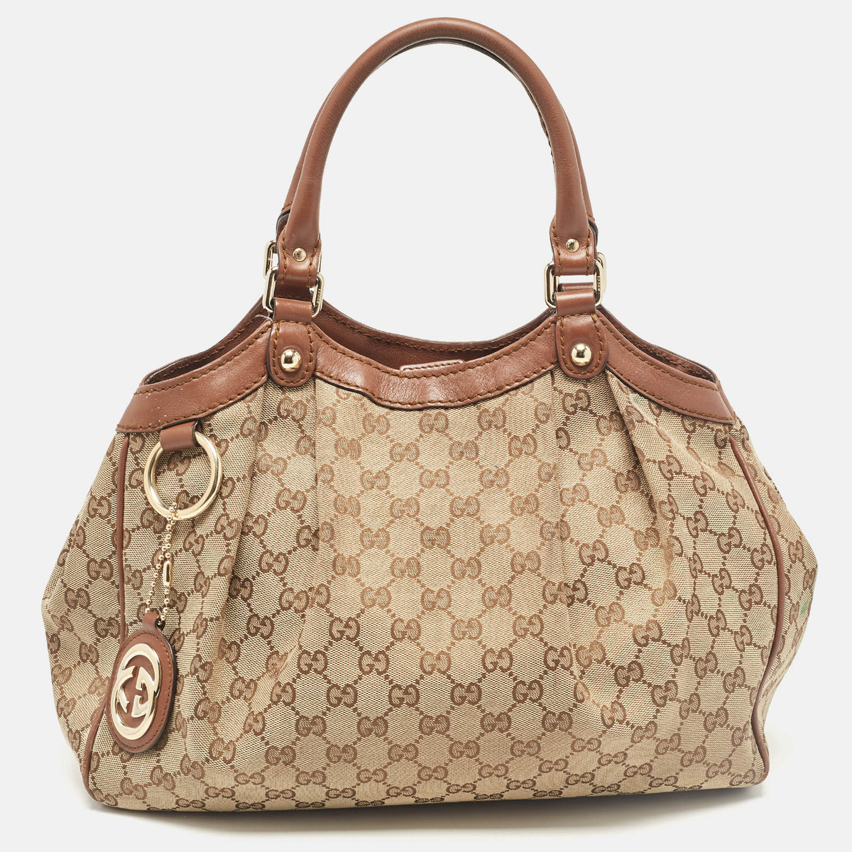 Gucci Beige/Brown GG Canvas and Leather Medium Sukey Tote