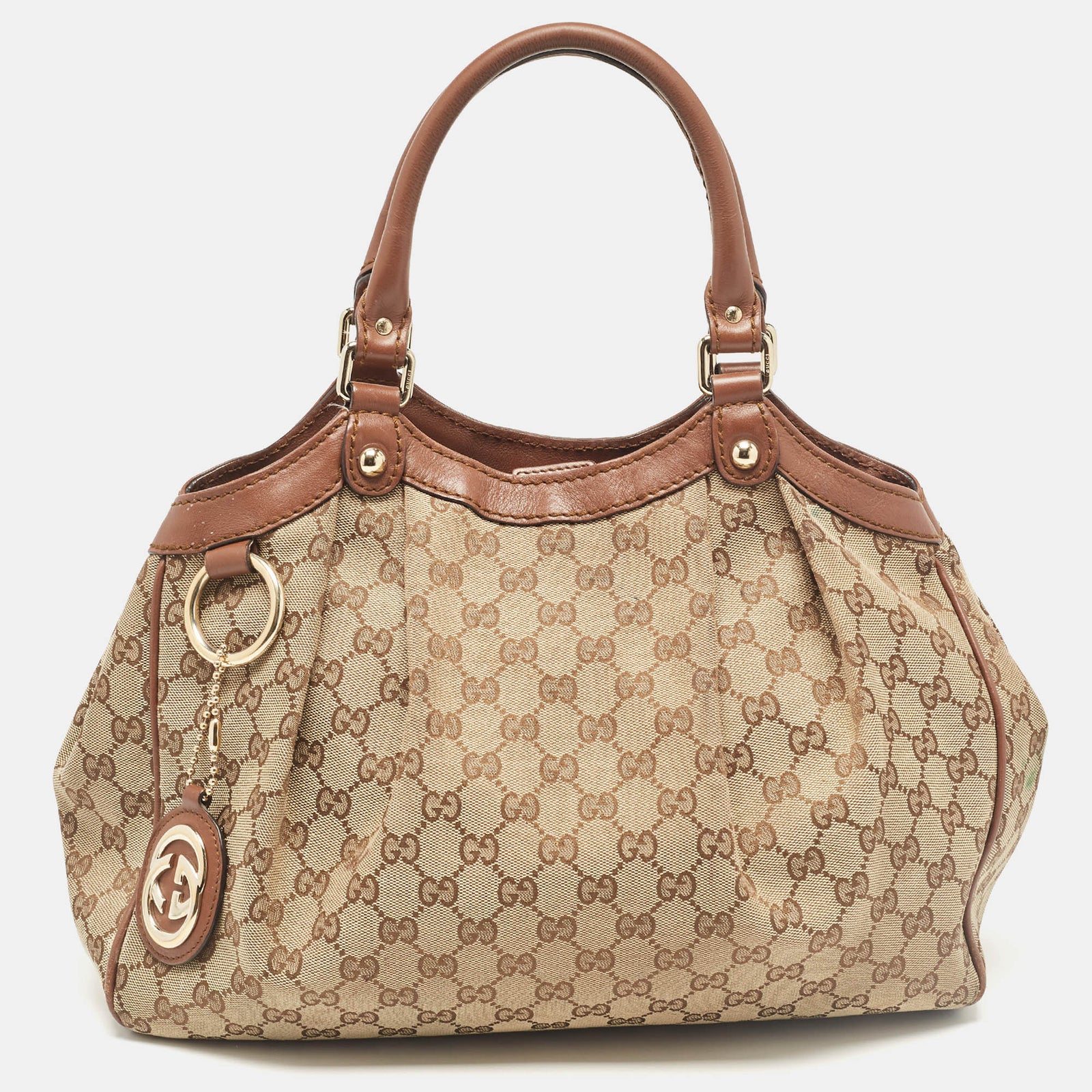 Gucci Mittelgroße Sukey Tote aus GG Canvas und Leder in Beige/Braun