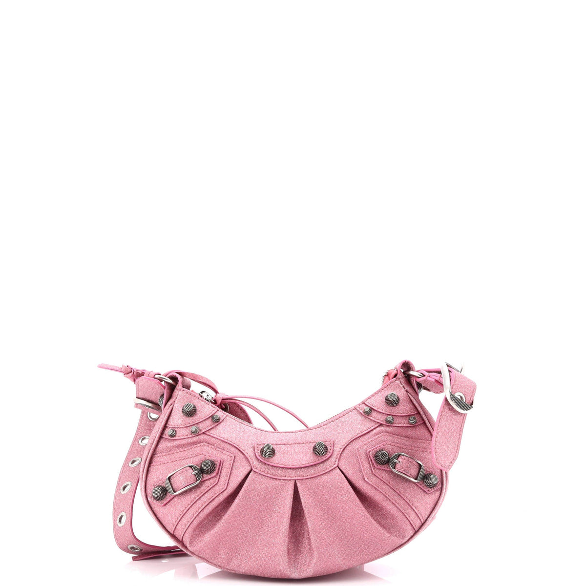 Balenciaga Le Cagole Giant Studs Shoulder Bag Glitter Leather XS