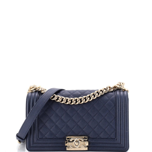 CHANEL Boy Flap Bag Quilted Caviar Old Medium