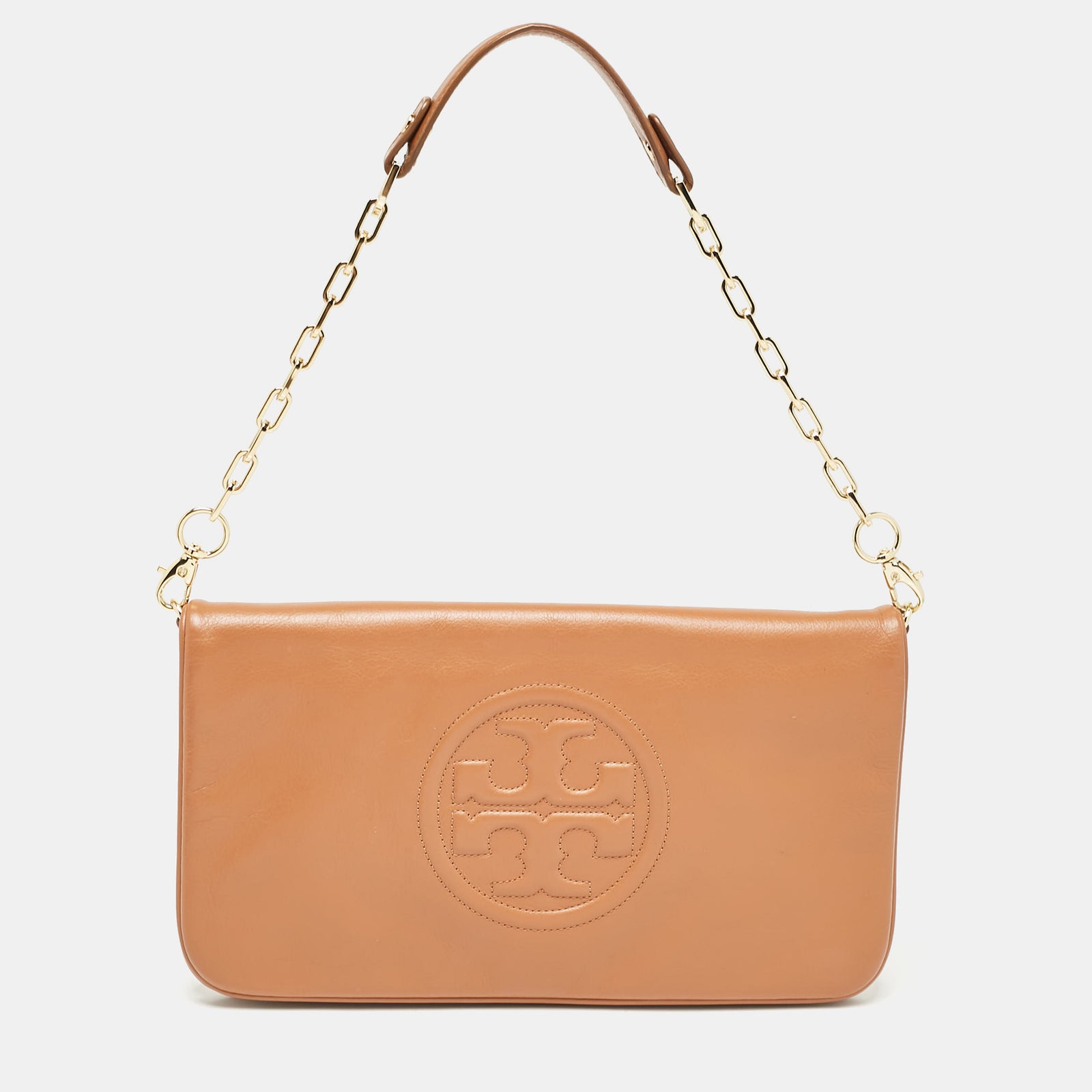 Tory Burch Braune Clutch aus Leder mit Kette „Reva“