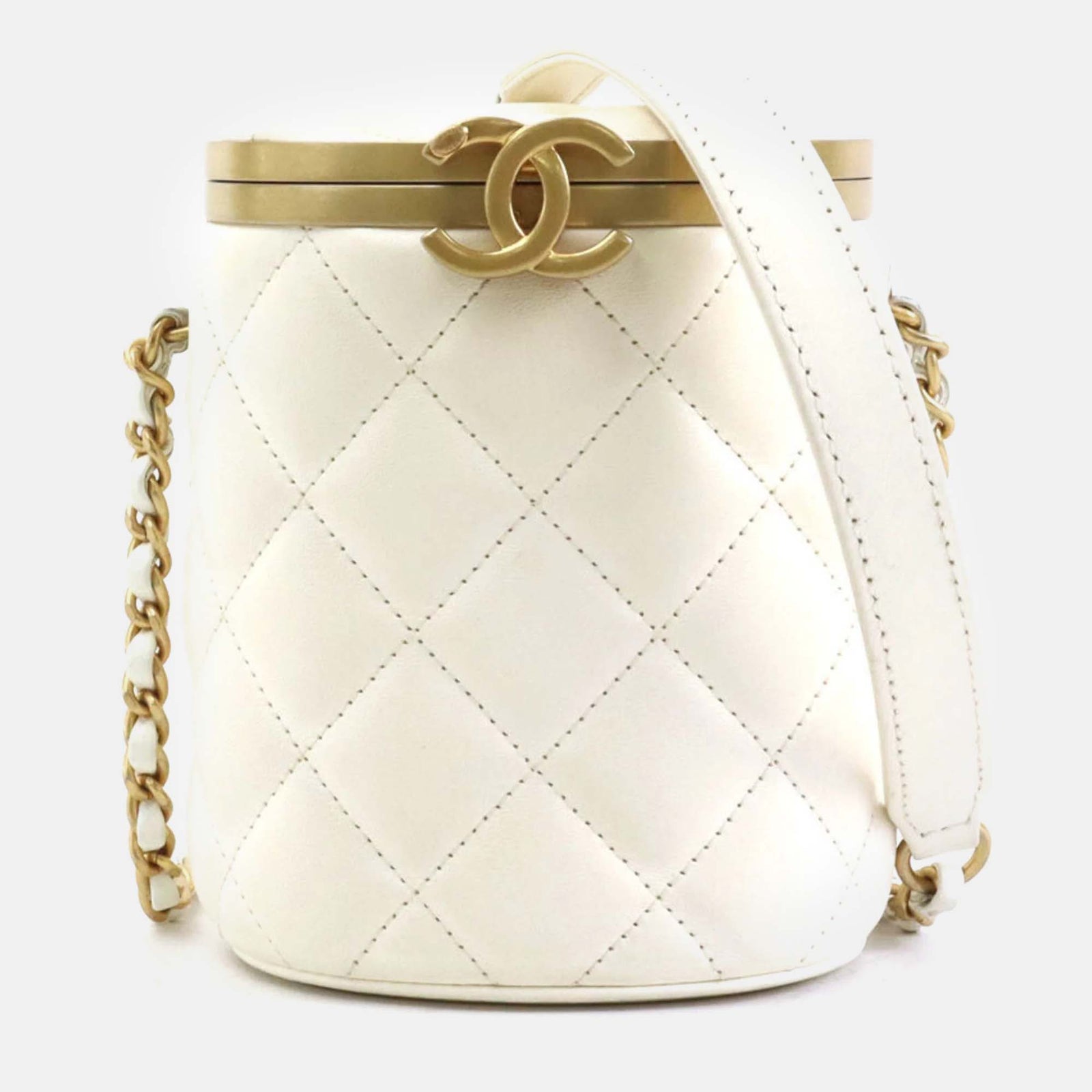 Chanel Off-White – Schultertasche aus goldenem Matelassé-Leder