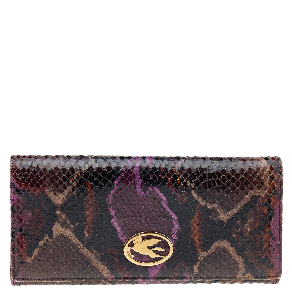 Etro Multicolor Python Effect Leather Flap Continental Wallet