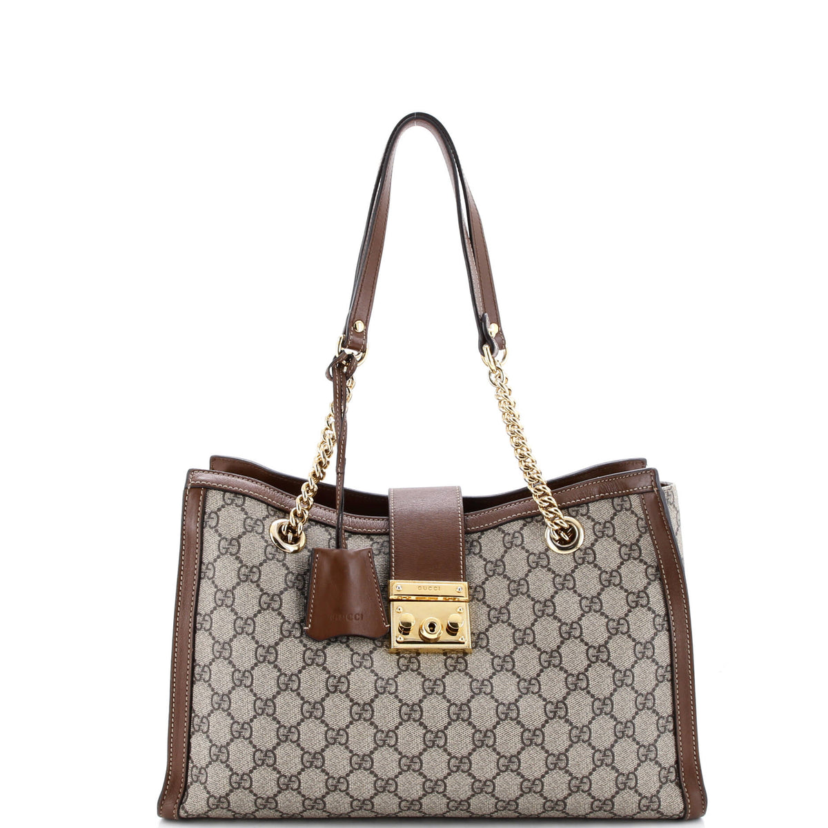 Gucci GUCCI Padlock Chain Tote GG Coated Canvas with Leather Medium