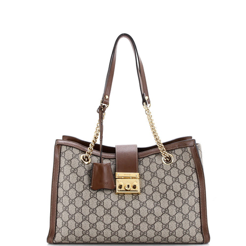 GUCCI Padlock Chain Tote GG Coated Canvas with Leather Medium