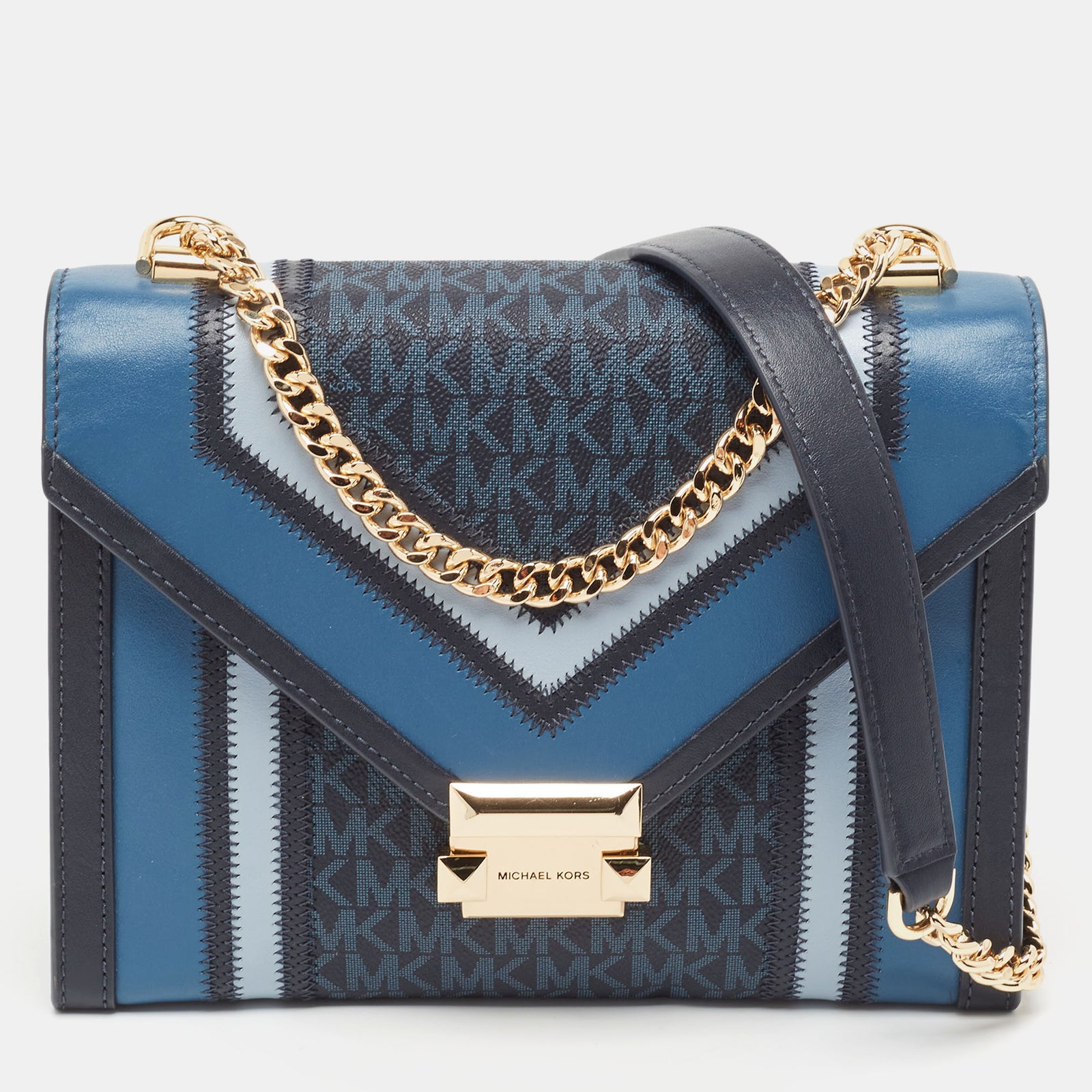 Michael Kors Blue Signature Coated Canvas and Leather Whitney Shoulder Bag