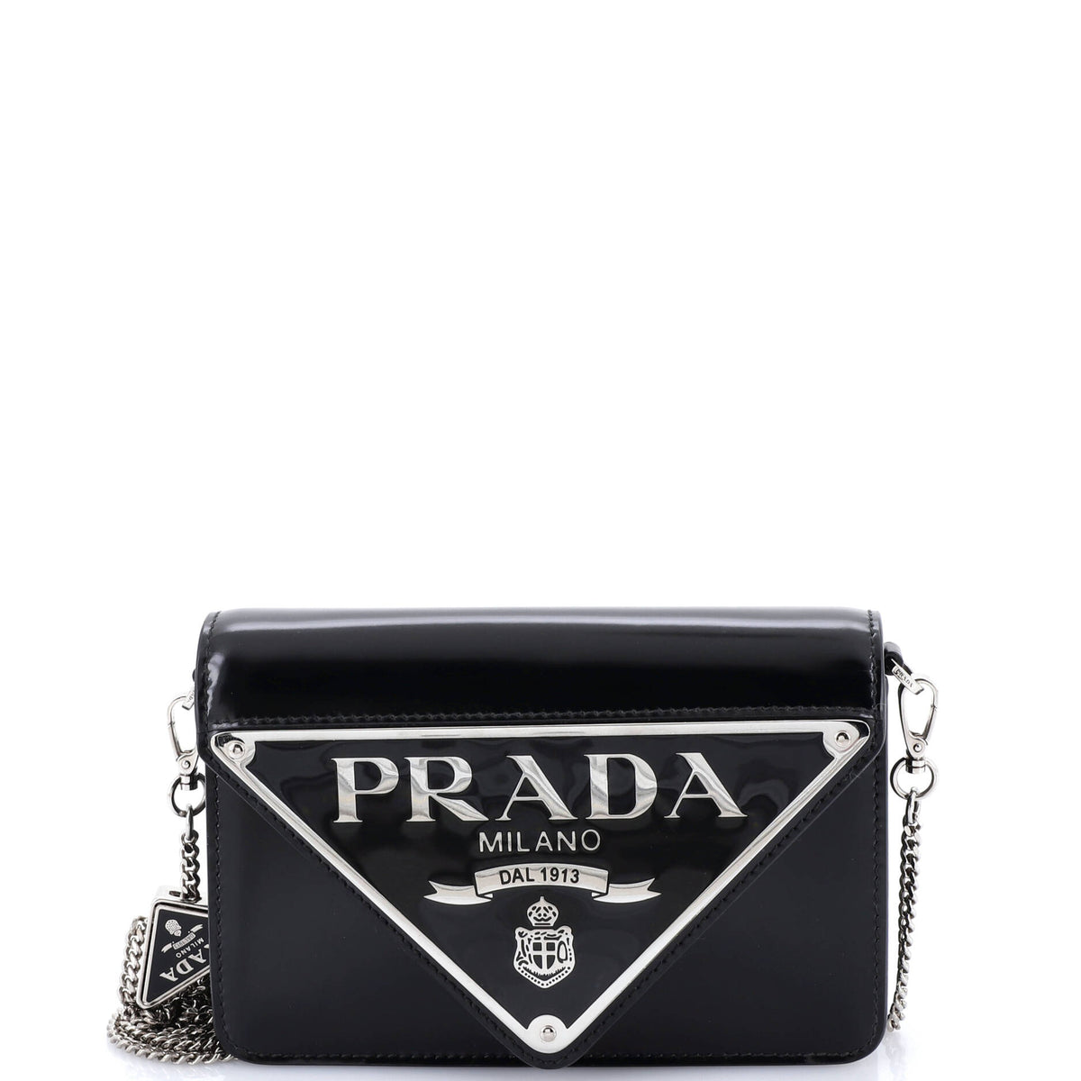 Prada PRADA Maxi Triangle Logo Chain Flap Bag Brushed Leather Small