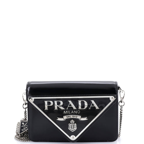 PRADA Maxi Triangle Logo Chain Flap Bag Brushed Leather Small