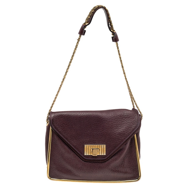 Chloe Purple Pebbled Leather Medium Sally Flap Shoulder Bag