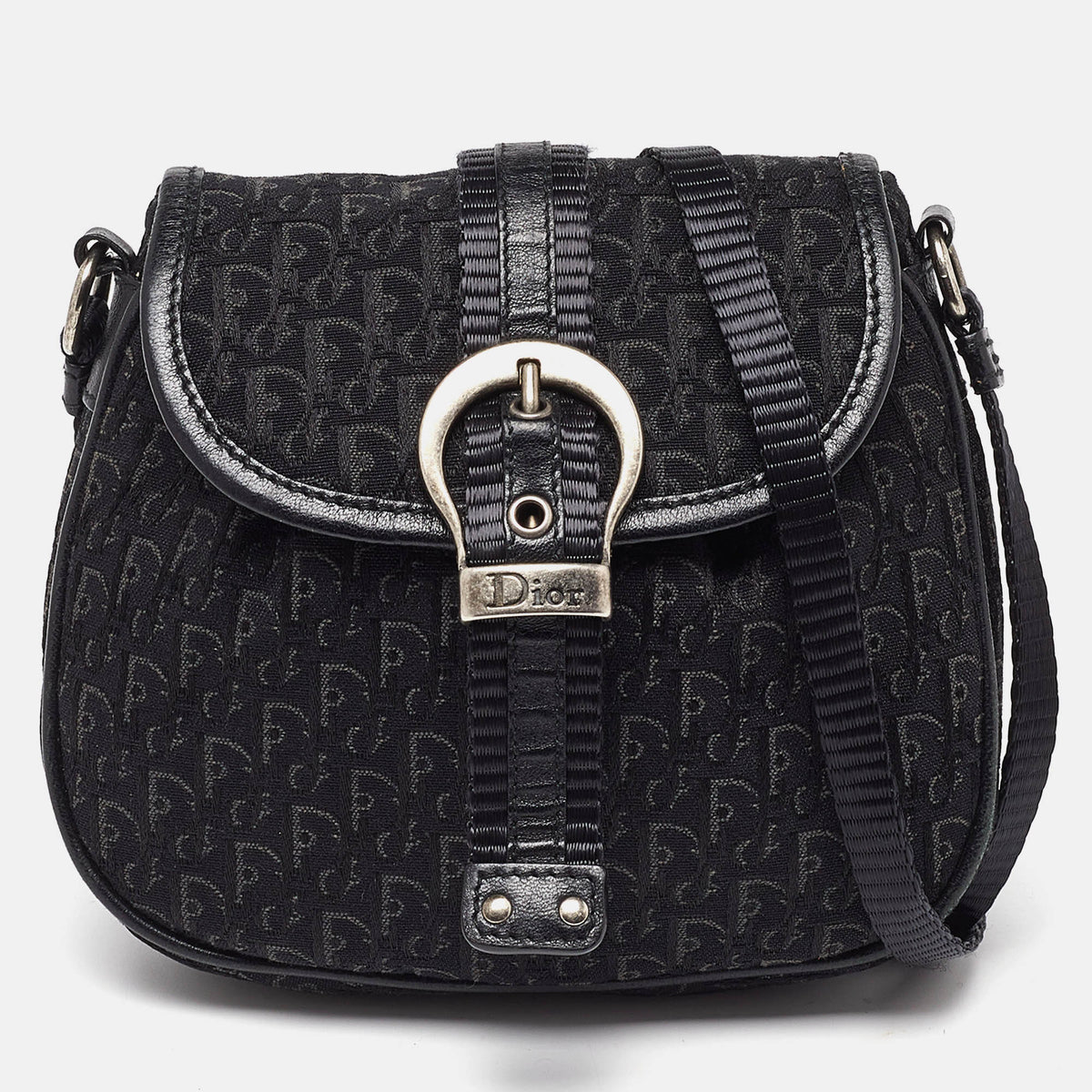 Dior Black Oblique Canvas and Leather Mini Crossbody Bag