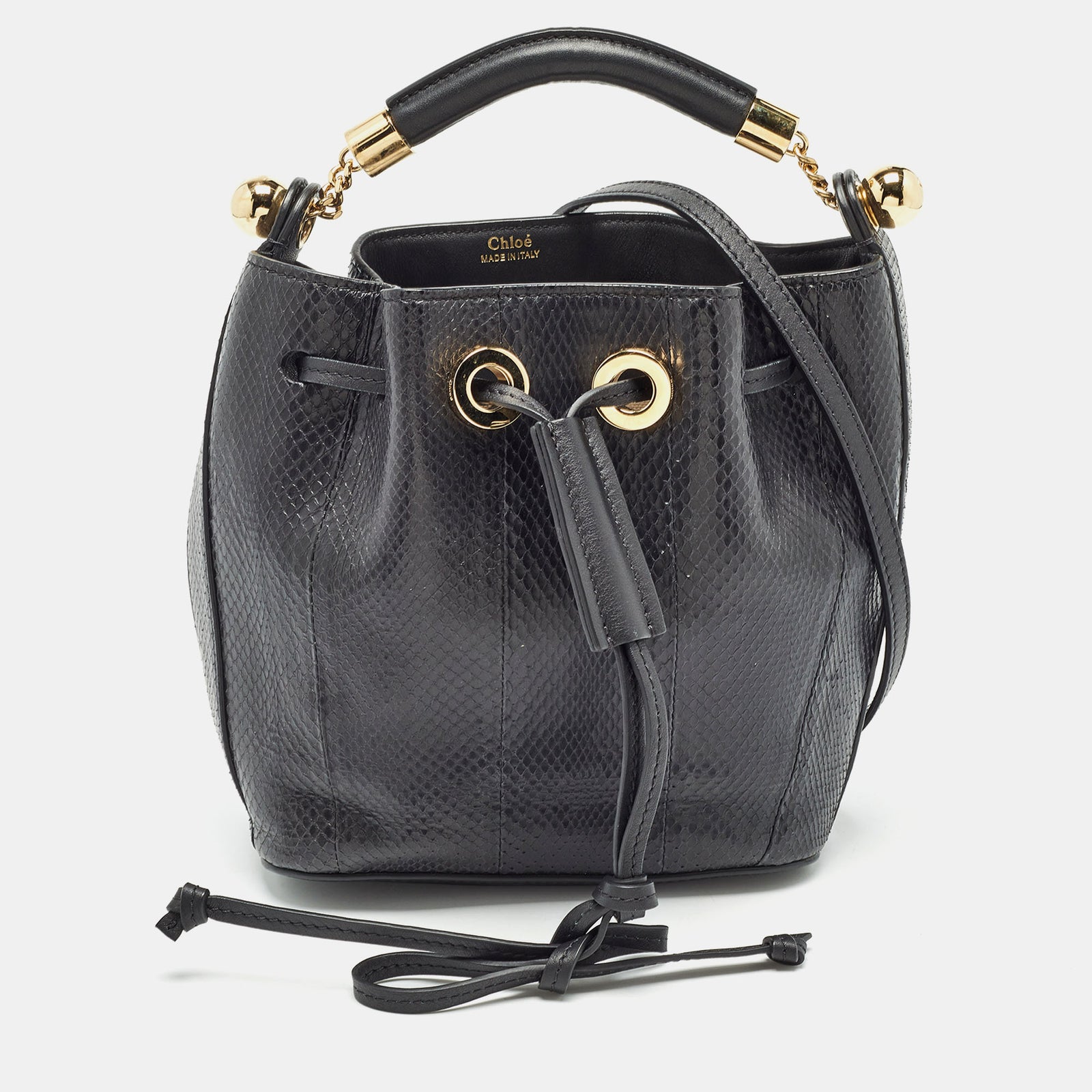 Chloe Black Snakeskin and Leather Gala Bucket Bag