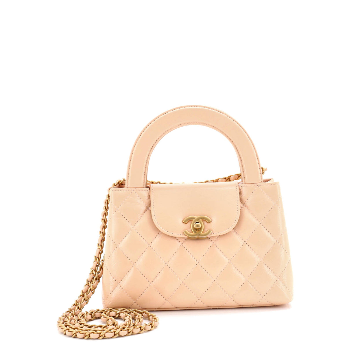 Chanel CHANEL Kelly Top Handle Shopping Bag Quilted Shiny Aged Calfskin Mini