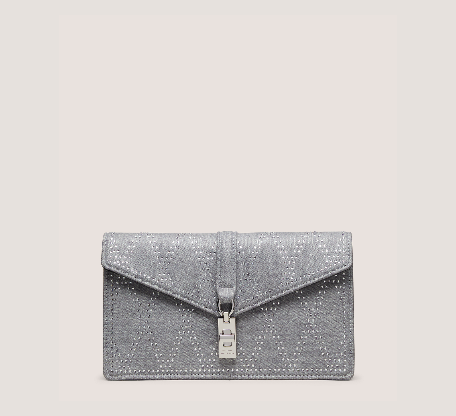 Stuart Weitzman Milan Shine Clutch Handbags, Perla Gray Vintage Denim & Crystal, Size: U No Dimension