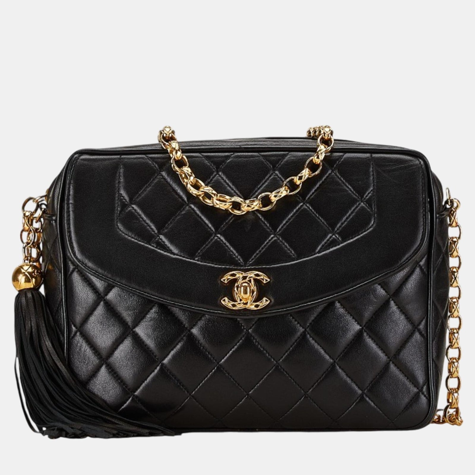 Chanel Schwarze Coco Mark Schultertasche aus Matelassé-Lammleder mit Kette