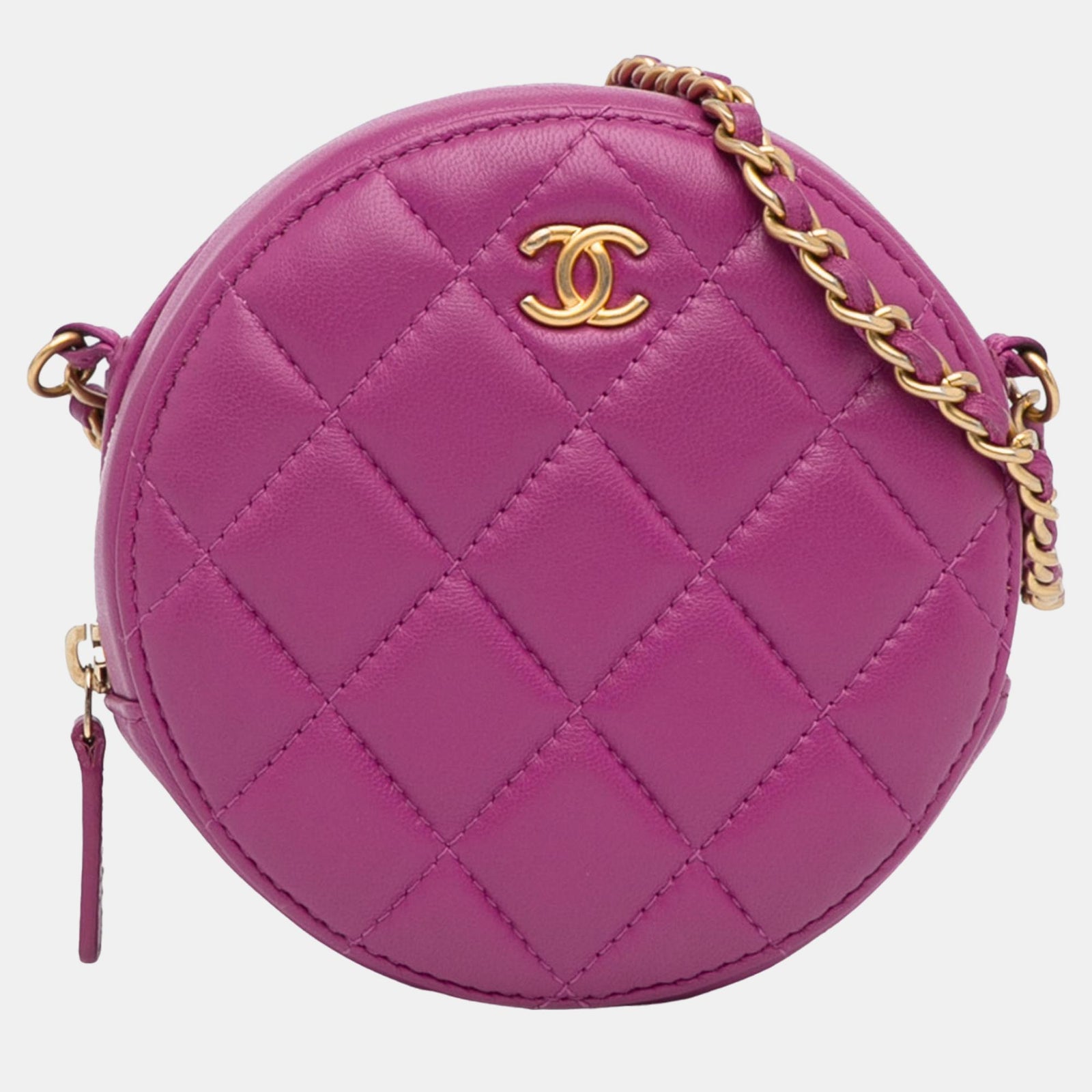 Chanel Pochette ronde en cuir d'agneau violet avec chaîne et perles