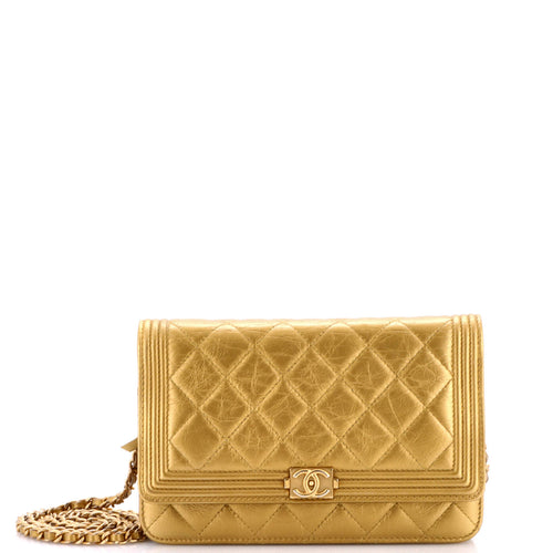 CHANEL Boy Wallet on Chain Quilted Aged Calfskin