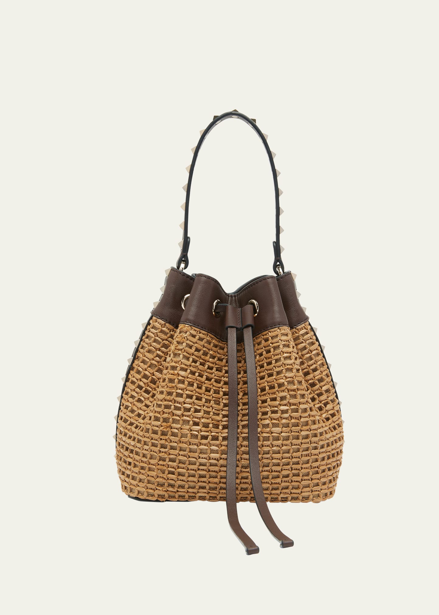 Valentino Rockstud Woven Leather Bucket Bag