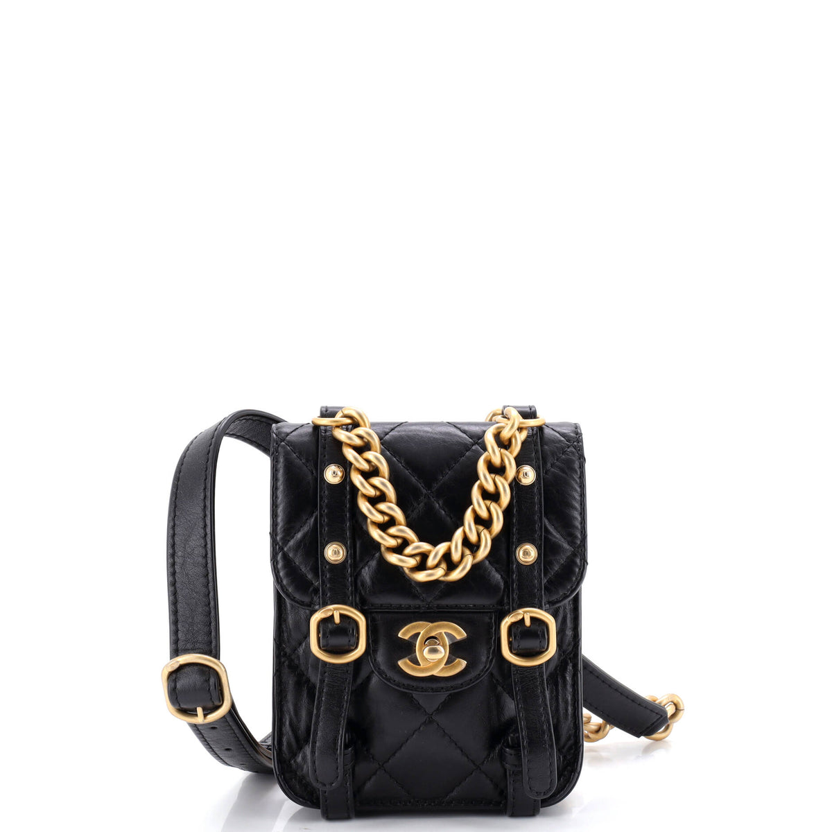 Chanel CHANEL City School Flap Messenger Bag Quilted Aged Calfskin Mini